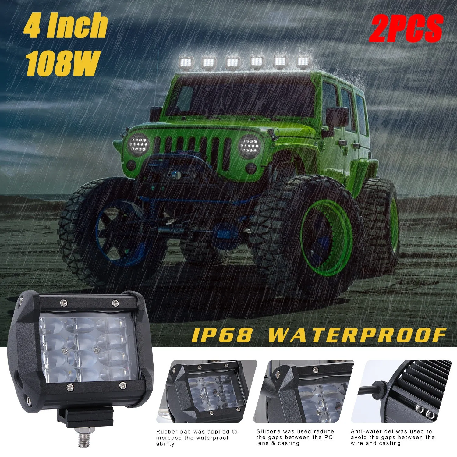 108W 4 Rows LED Work Light Bar for Offroad Off-road Truck  6000K