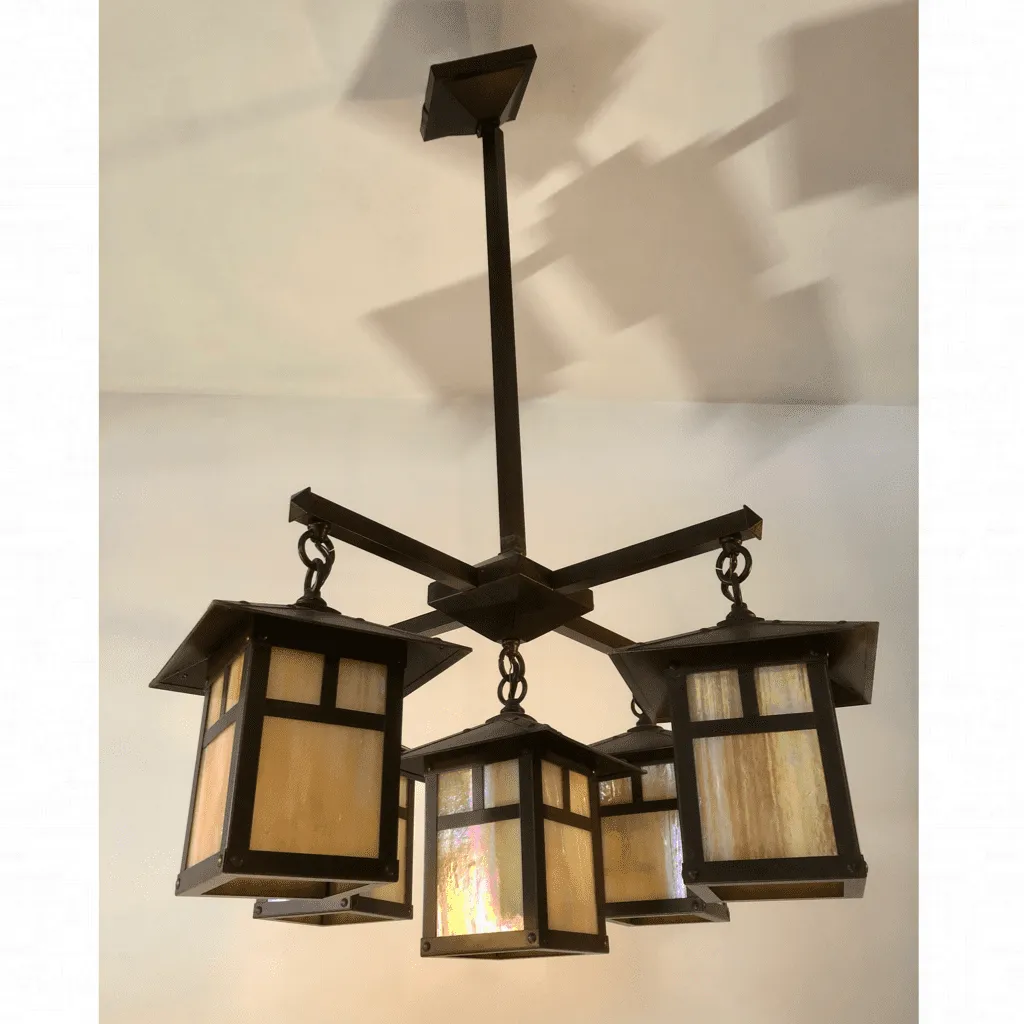 Arroyo Collection, Craftsman Evergreen Style, Chandelier Hanging Light, 5 Light Lanterns
