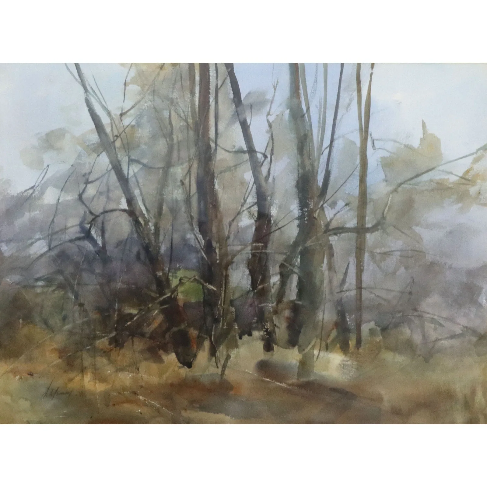 Betty Lou Schlemm "Sentinels" Large Original Watercolor 30x25 Framed 1969