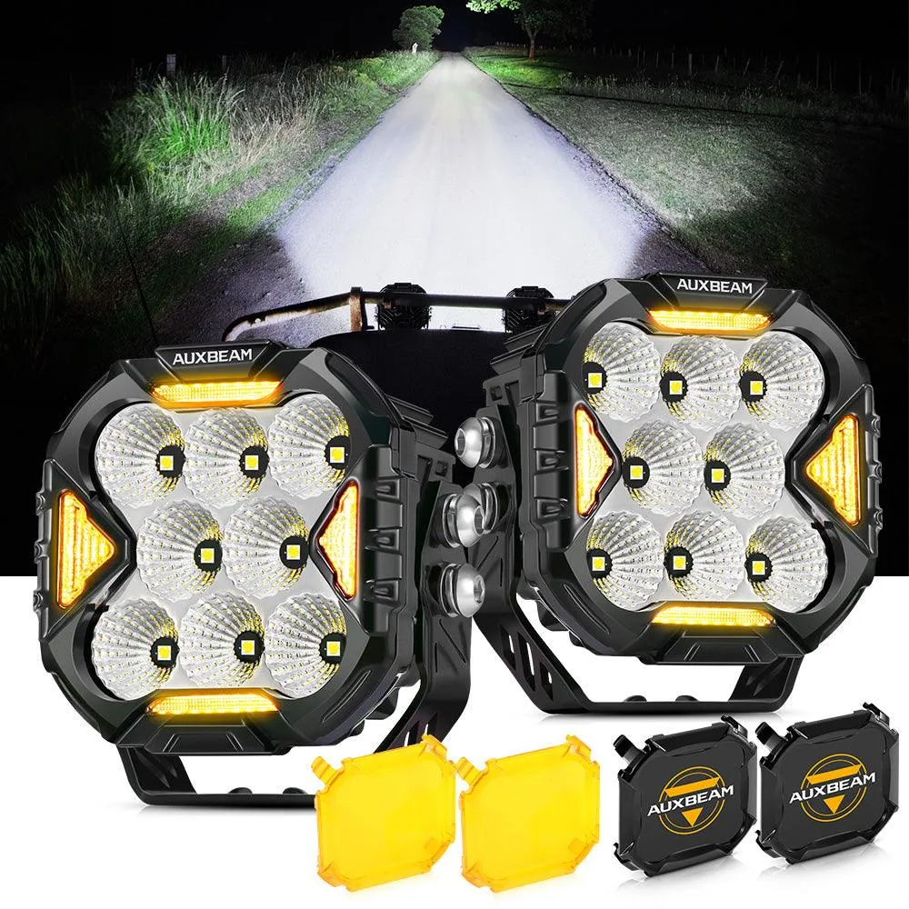 CUBE-Z Series 4 Inch LED Pod Lights Off Road Lights with White DRL & Amber Turn Signal Lights