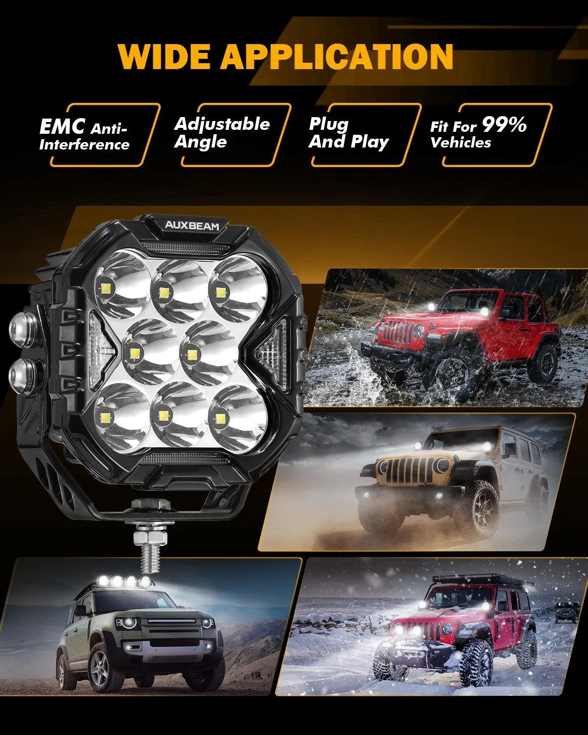 CUBE-Z Series 4 Inch LED Pod Lights Off Road Lights with White DRL & Amber Turn Signal Lights