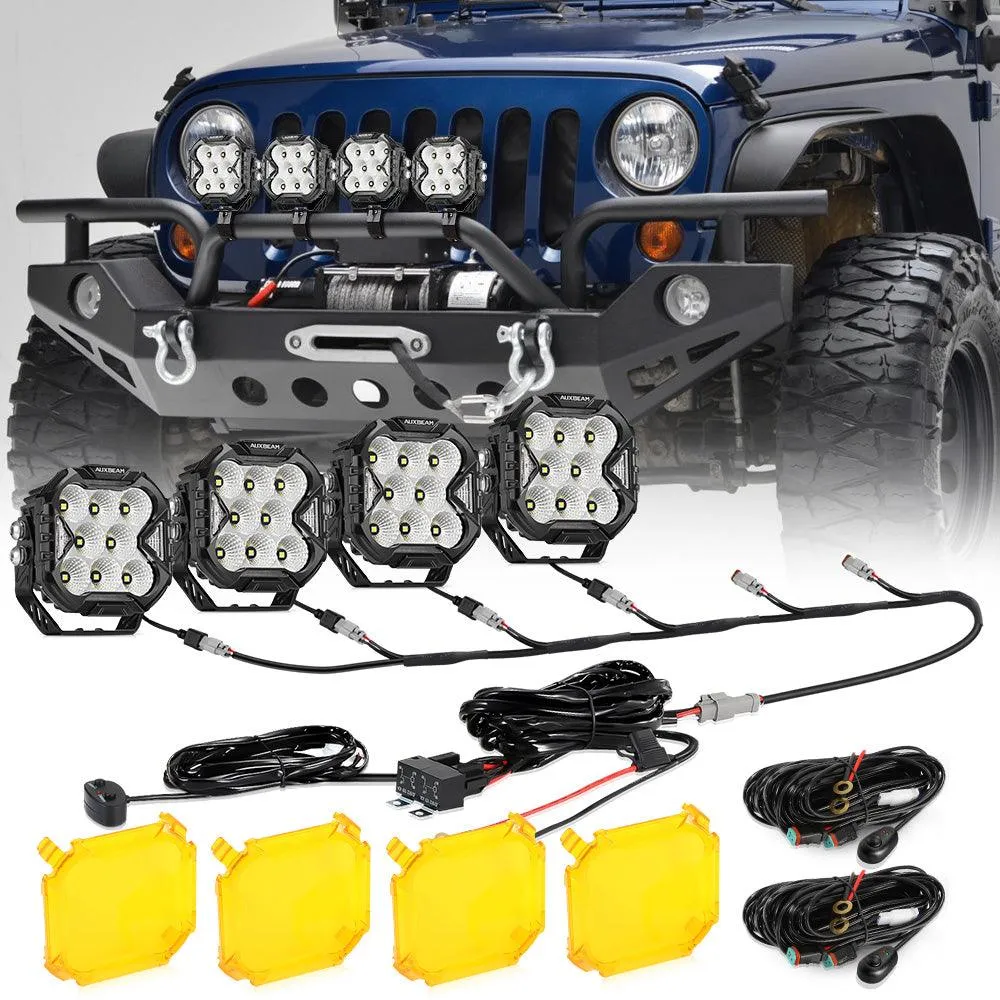 CUBE-Z Series 4 Inch LED Pod Lights Off Road Lights with White DRL & Amber Turn Signal Lights