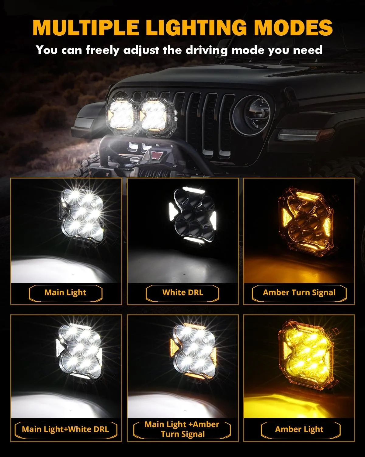 CUBE-Z Series 4 Inch LED Pod Lights Off Road Lights with White DRL & Amber Turn Signal Lights