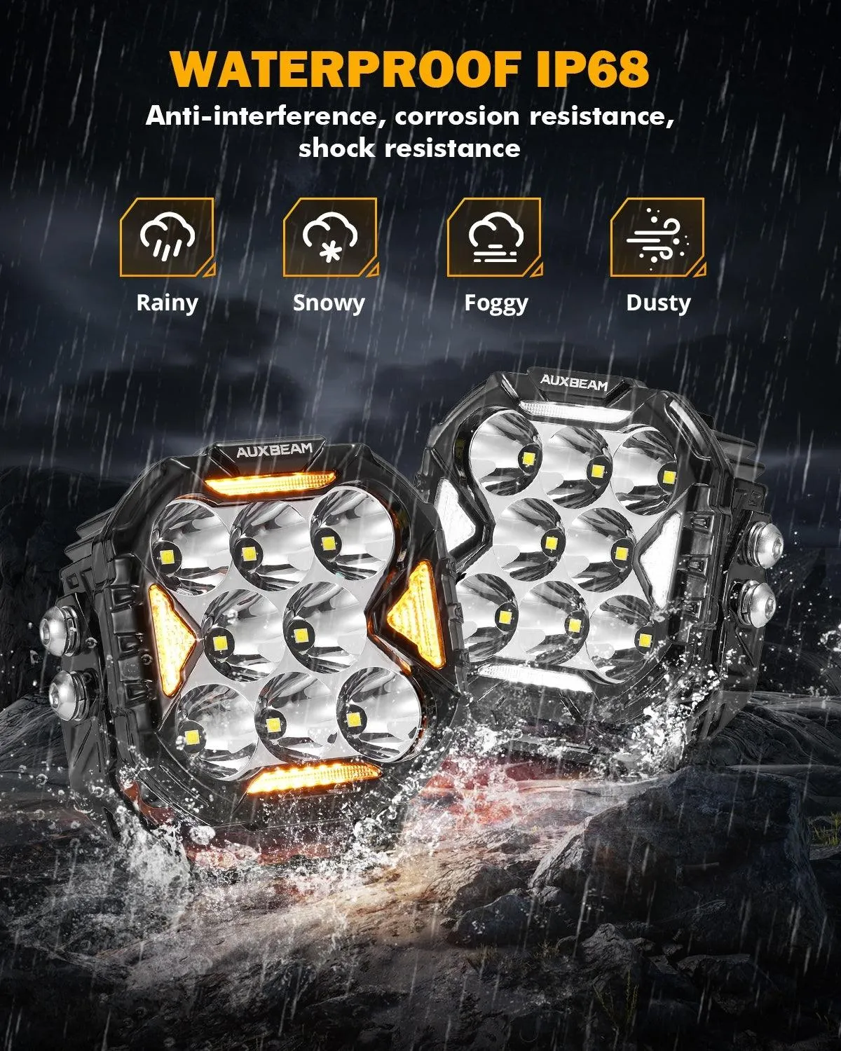 CUBE-Z Series 4 Inch LED Pod Lights Off Road Lights with White DRL & Amber Turn Signal Lights