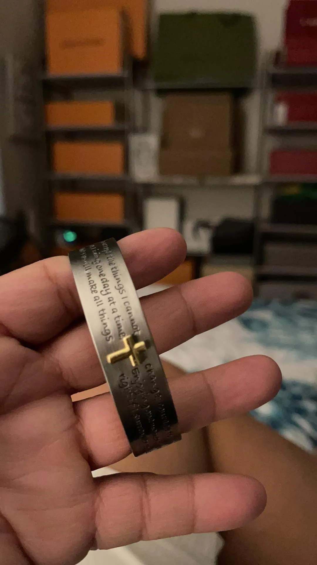 Engraved open cuff Bangle Christian Prayer Encouragement Magnetic Bracelet