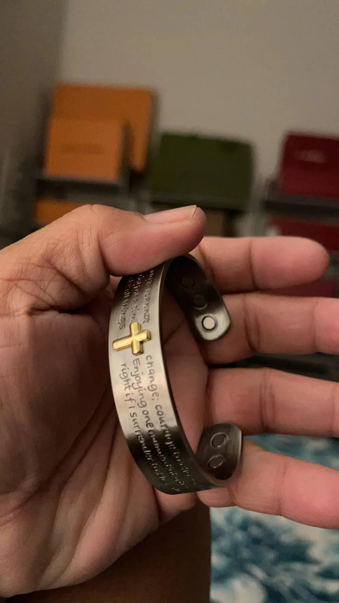 Engraved open cuff Bangle Christian Prayer Encouragement Magnetic Bracelet