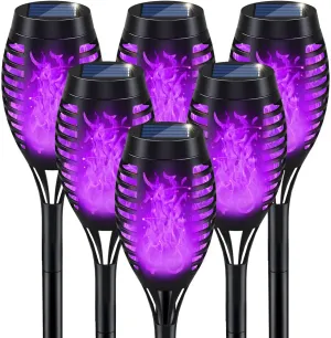 Halloween Decorations Outdoor, Halloween Lights Outdoor for Halloween Decor, Halloween Solar Lights Outdoor with Purple Flame, Torch Solar Halloween Lights for Yard Pathway Lawn outside Decorations