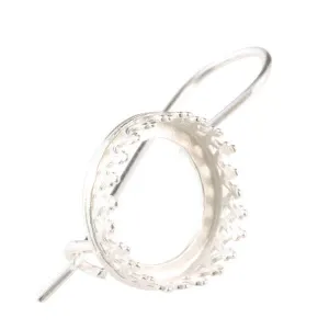 Locking Ear Wire with 12mm Crown Bezel Setting - Silver Plated (1 Pair)