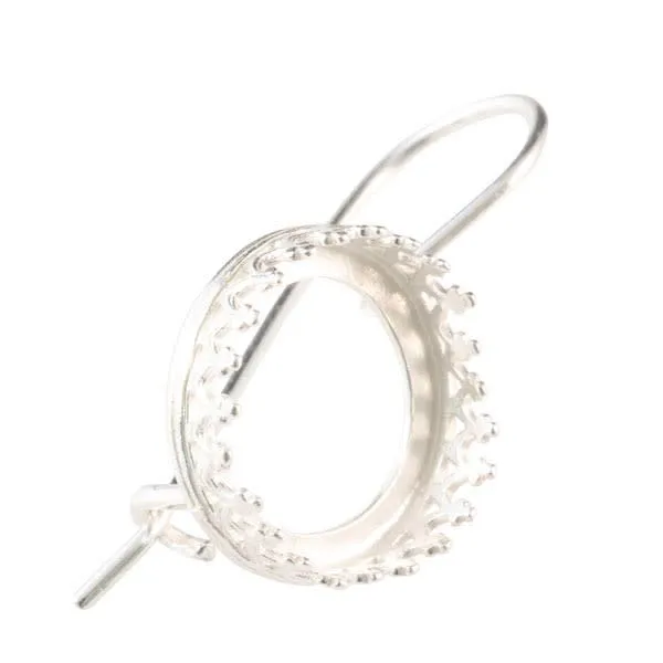 Locking Ear Wire with 12mm Crown Bezel Setting - Silver Plated (1 Pair)