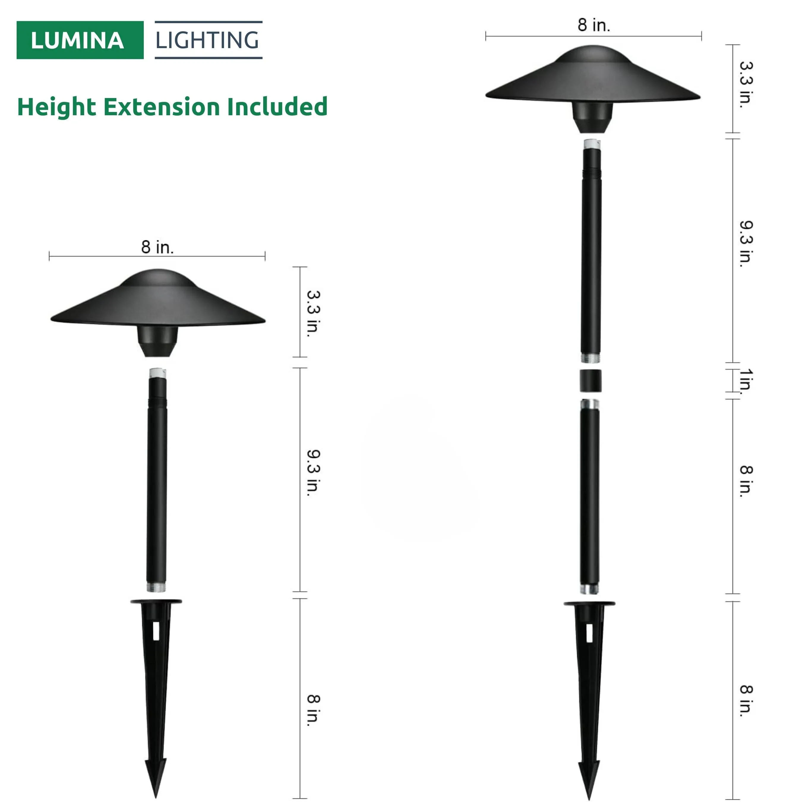 Lumina Lighting® 3W Low Voltage LED Pathway Lights 12V Replaceable LED Bulb Included (Black, 2-Pack)