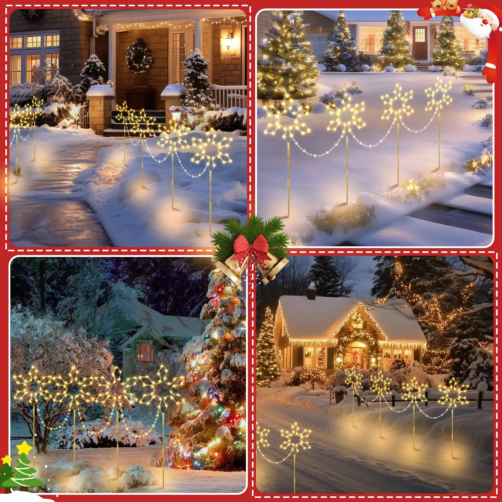 Quntis Christmas Pathway Lights Outdoor Decoration, 90cm 4Pack 176 LED Snowflake Christmas Path Lights Warm White & 8 Modes Timer Memory Function, Outdoor Snowflake Stake Lights Decor Garden Yard Lawn