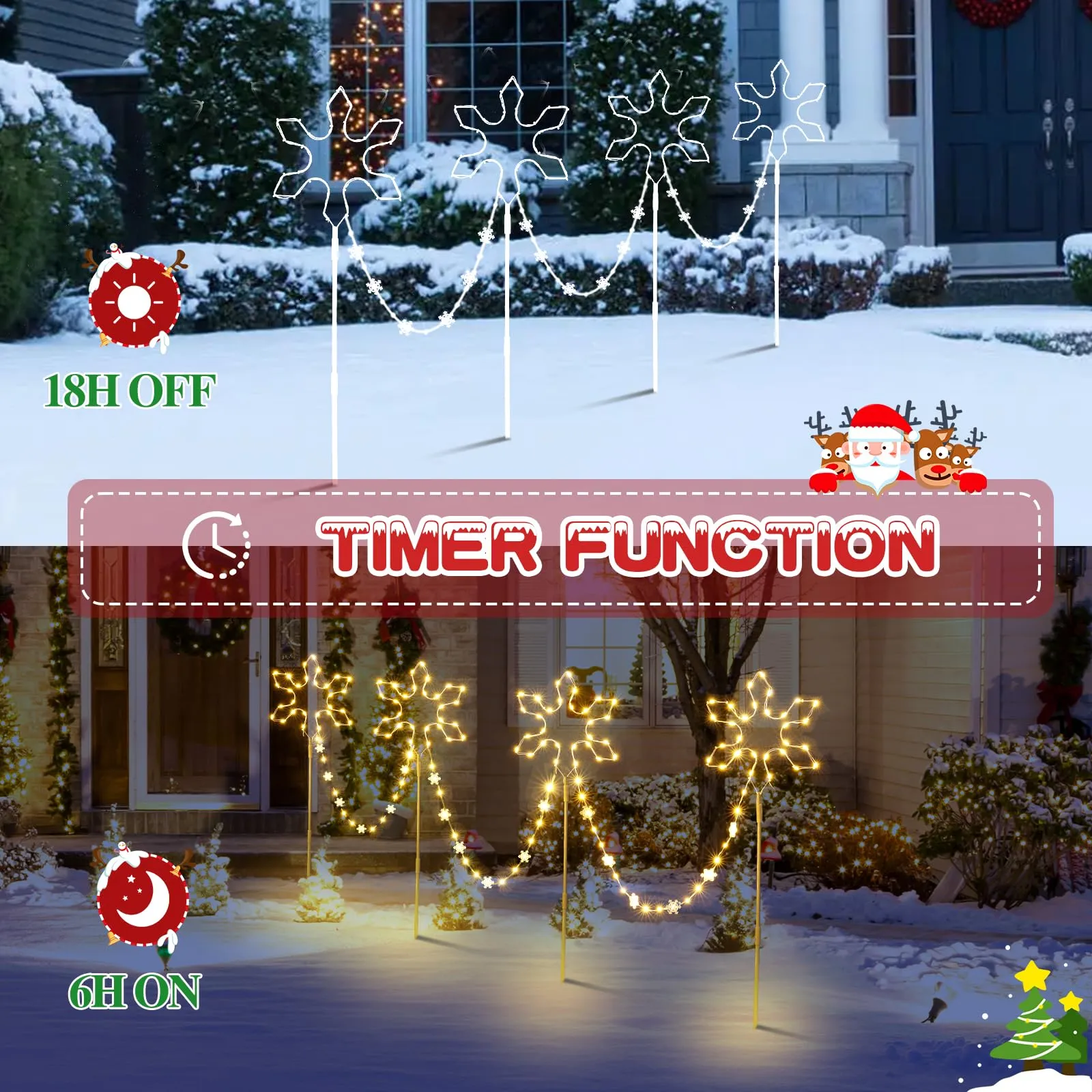 Quntis Christmas Pathway Lights Outdoor Decoration, 90cm 4Pack 176 LED Snowflake Christmas Path Lights Warm White & 8 Modes Timer Memory Function, Outdoor Snowflake Stake Lights Decor Garden Yard Lawn