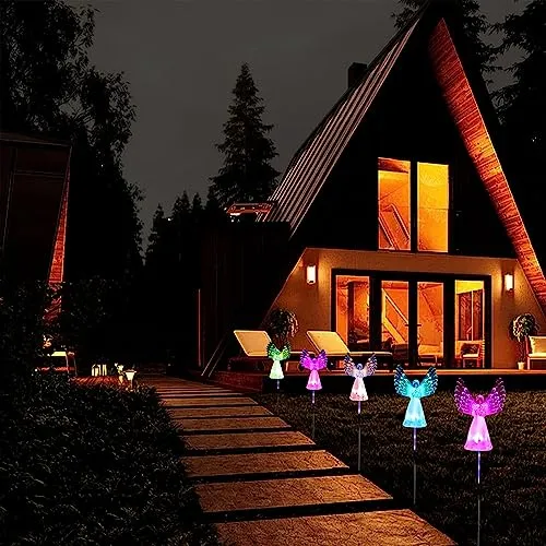 Rirool 2 Pack Solar Angel Lights, Solar Powered Garden Stake Lights, Multi-Color Changing Angel Decorative Lights for Cemetery Grave Yard Patio Outdoor Decoration Memorial Gifts