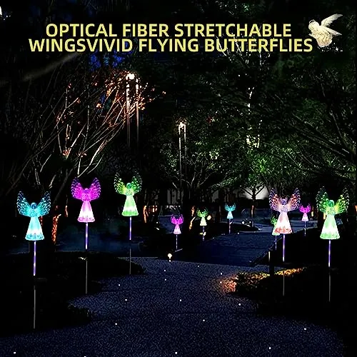 Rirool 2 Pack Solar Angel Lights, Solar Powered Garden Stake Lights, Multi-Color Changing Angel Decorative Lights for Cemetery Grave Yard Patio Outdoor Decoration Memorial Gifts