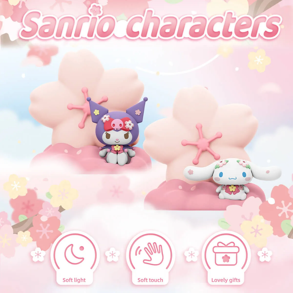 Sanrio Sakura Shaped Cinnamoroll Kuromi Night Light