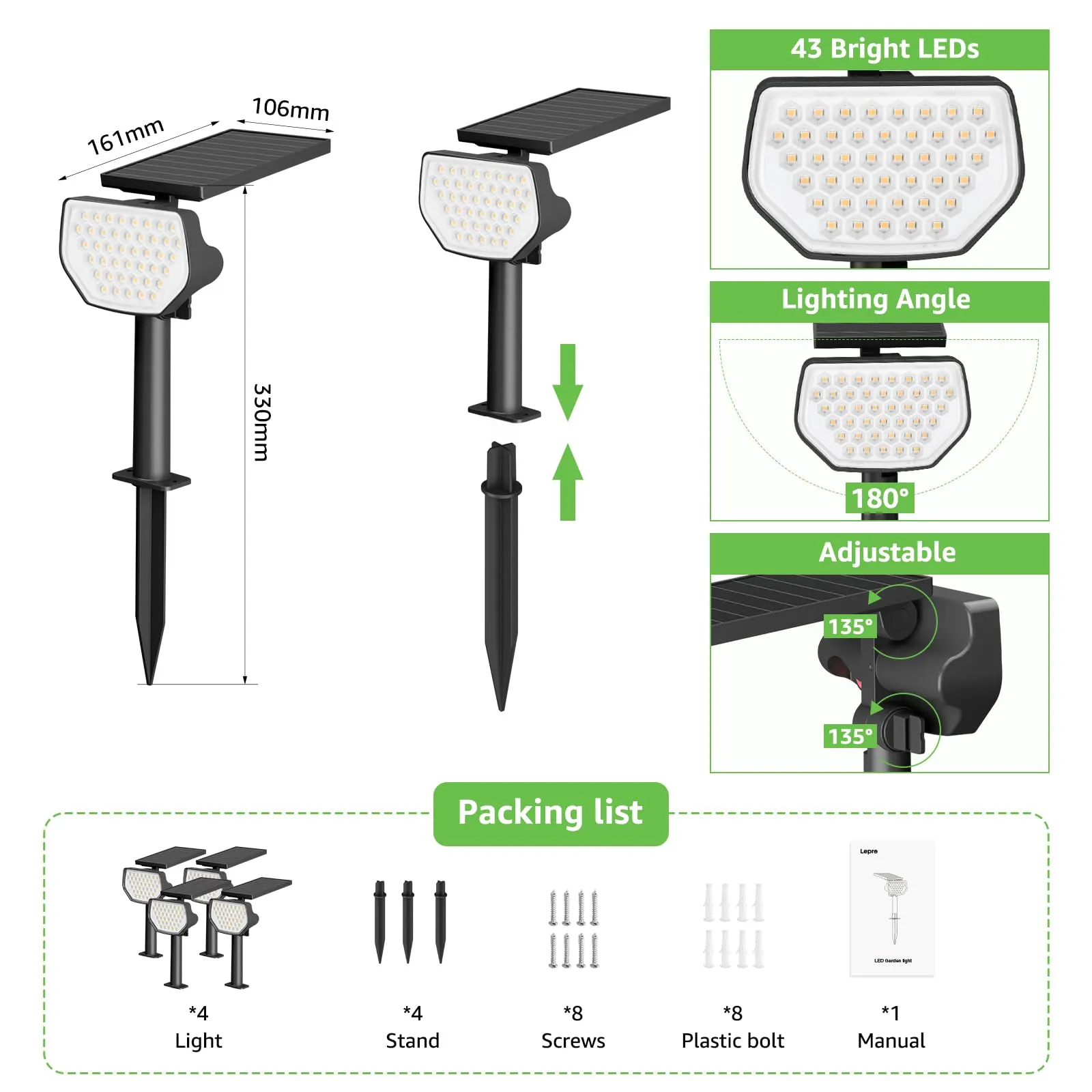 Solar 3000K Warm WhiteSpotlights Outdoor IP65 Waterproof,(4Pack)
