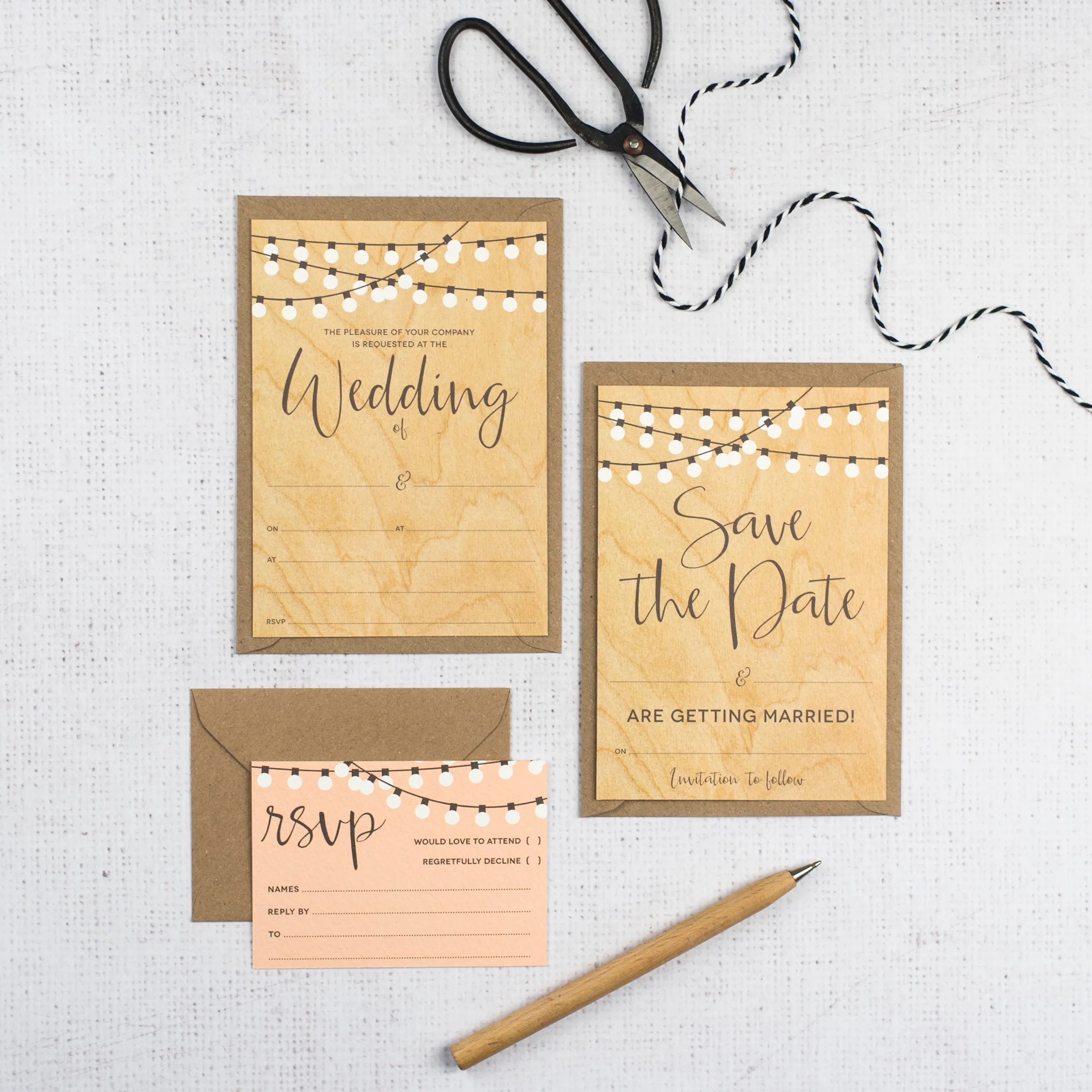 String Lights Ready To Write Wedding Stationery