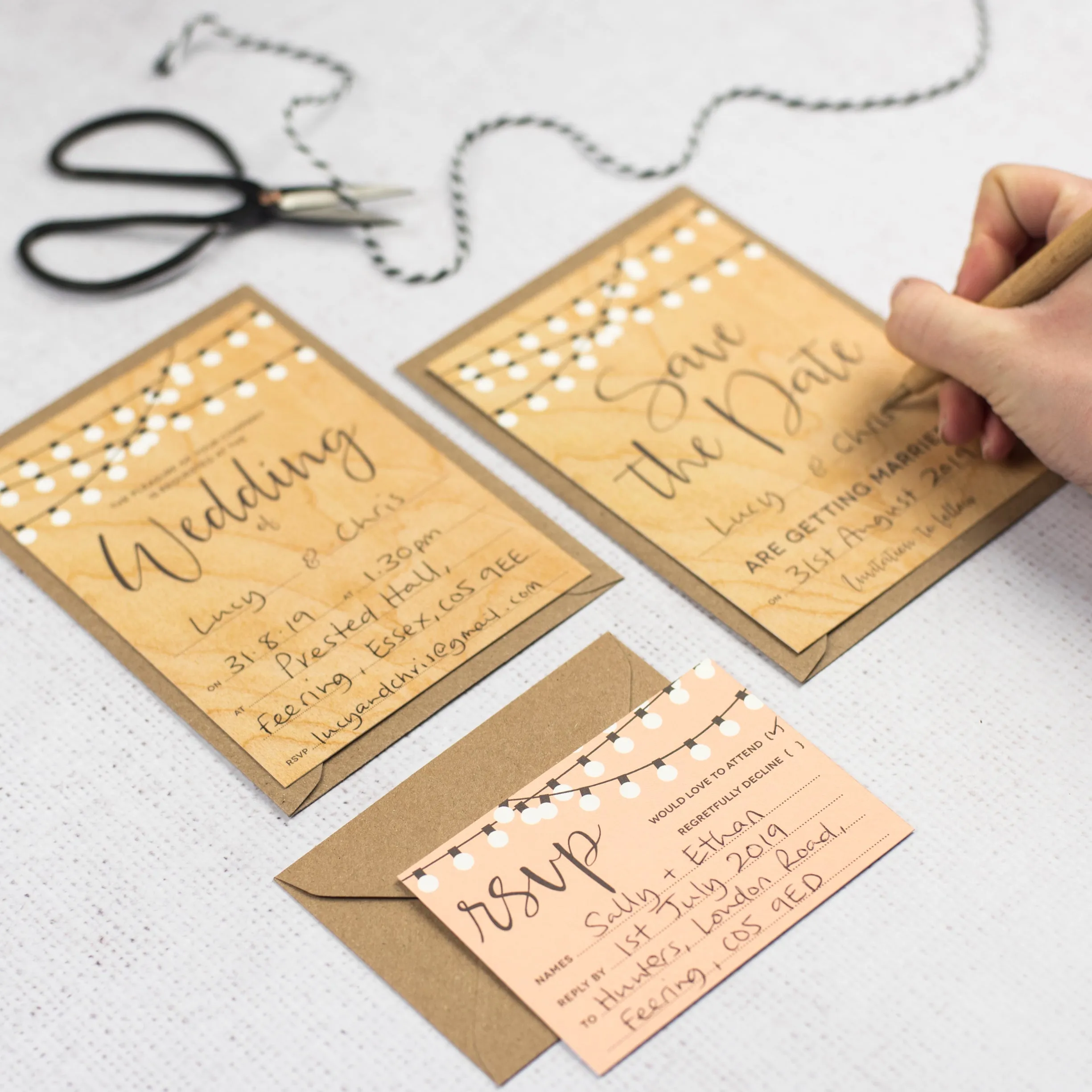 String Lights Ready To Write Wedding Stationery